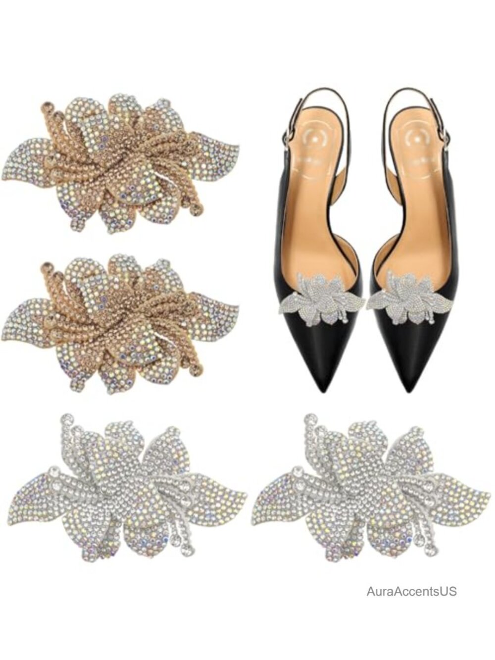 Rhinestone Floral Shoe Clips with AB Shine, Clip-On Heel Decoration